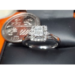 $400-$600 Estate Princess & Round Diamond Ring 10k White Gold $1Nr